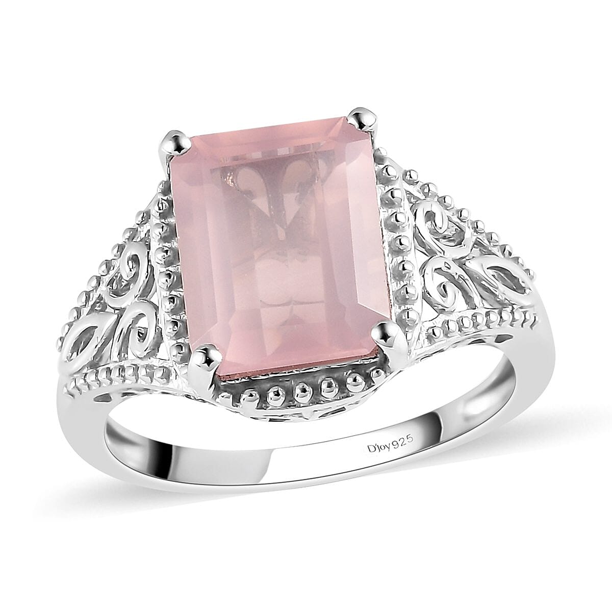Galilea Rose Quartz Solitaire Ring in Platinum Over Sterling Silver 3.25 ctw