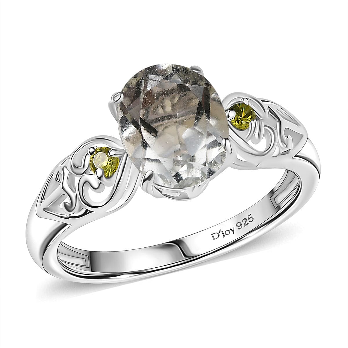 D'Joy Montezuma Prasiolite and Simulated Peridot 1.90 ctw Diamond Ring in Sterling Silver (Size 10.0)