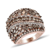 Natural Champagne and White Diamond Ring in Vermeil Rose Gold Over Sterling Silver 7.75 Grams 2.00 ctw