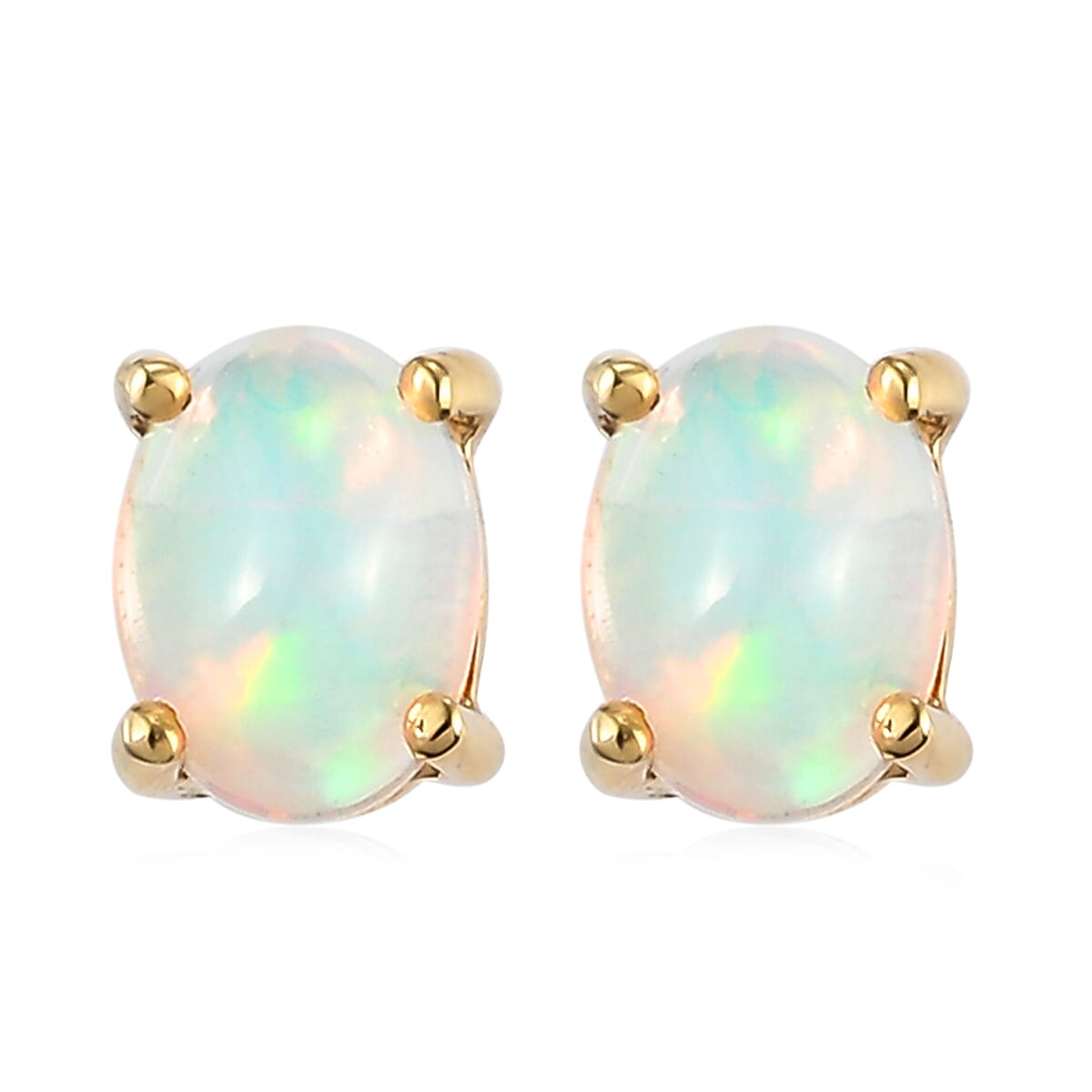 Ethiopian Welo Opal Solitaire Stud Earrings in 14K YG Over Sterling Silver 1.00 ctw