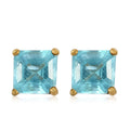 Asscher Cut Madagascar Paraiba Apatite Solitaire Stud Earrings in 14K Yellow Gold Over Sterling Silver 1.35 ctw - Sticky add to cart bar