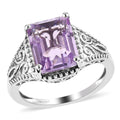 Galilea Rose Quartz Solitaire Ring in Platinum Over Sterling Silver 3.25 ctw - Sticky add to cart bar