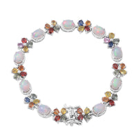 Ethiopian Welo Opal and Multi Sapphire Bracelet in Platinum Over Sterling Silver (8.00 In) 13.65 Grams 14.90 ctw