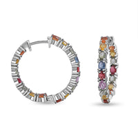 Multi Sapphire Hoop Earrings in Platinum Over Sterling Silver 8.00 ctw