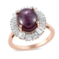 Indian Star Ruby and Natural White Zircon Halo Ring in Vermeil Rose Gold Over Sterling Silver (Size 9.0) 7.35 ctw - Sticky add to cart bar