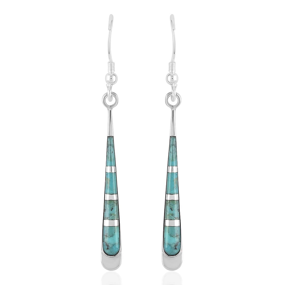 SANTA FE Style Turquoise Drop Earrings in Sterling Silver 1.50 ctw