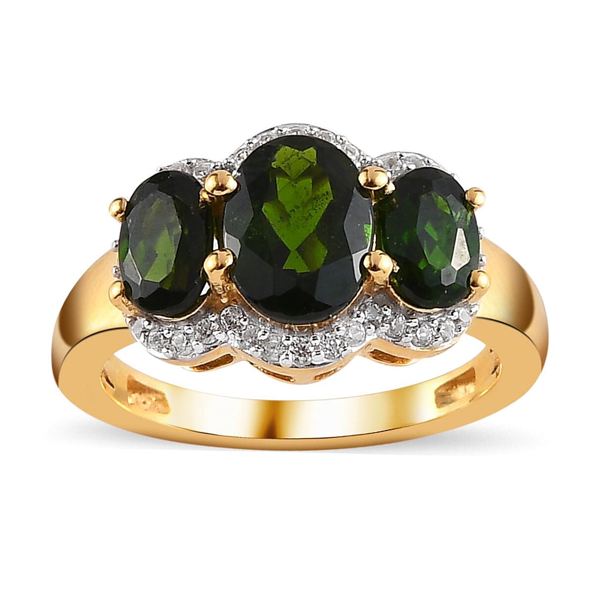 Natural Chrome Diopside and White Zircon 2.75 ctw Ring in 14K YG Over Sterling Silver (Size 10.0)