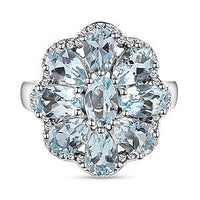 Aquamarine and White Zircon 3.90 ctw Cluster Ring in Platinum Over Sterling Silver (Size 11.5)
