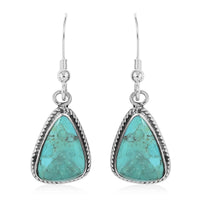 SANTA FE Style Spiny Turquoise Dangle Earrings in Sterling Silver 0.25 ctw