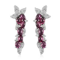 GP Italian Garden Collection Orissa Rhodolite Garnet and White Zircon Dangling Earrings in Platinum Over Sterling Silver 4.40 ctw