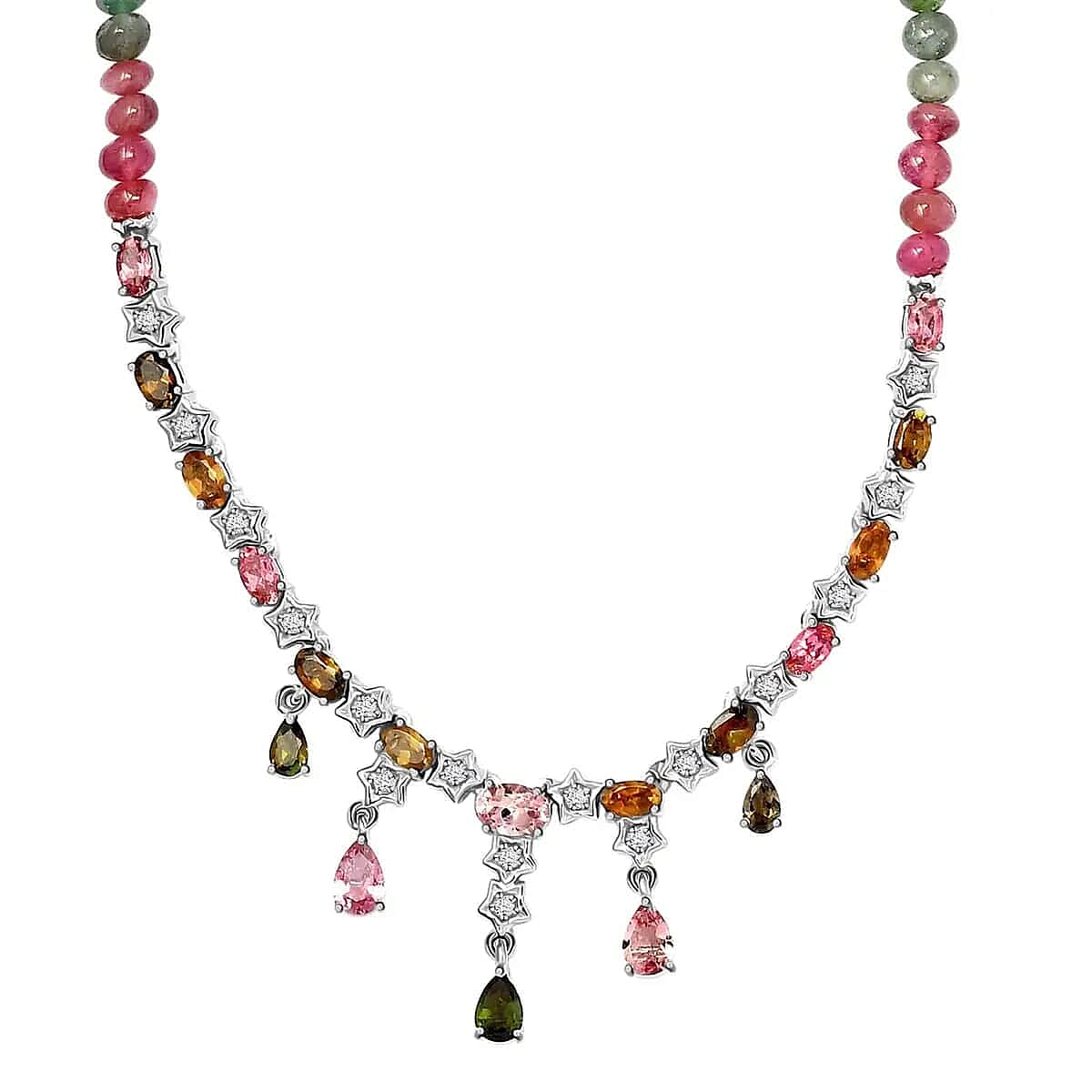 GP Italian Garden Collection Multi-Tourmaline Necklace ,Multi Gemstone Necklace ,Platinum Over Sterling Silver Necklace , 18 Inch Necklace 56.85 ctw