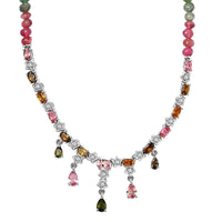 GP Italian Garden Collection Multi-Tourmaline Necklace ,Multi Gemstone Necklace ,Platinum Over Sterling Silver Necklace , 18 Inch Necklace 56.85 ctw