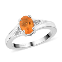 Jalisco Fire Opal and Natural White Zircon Ring in Sterling Silver (Size 9.0) 0.65 ctw