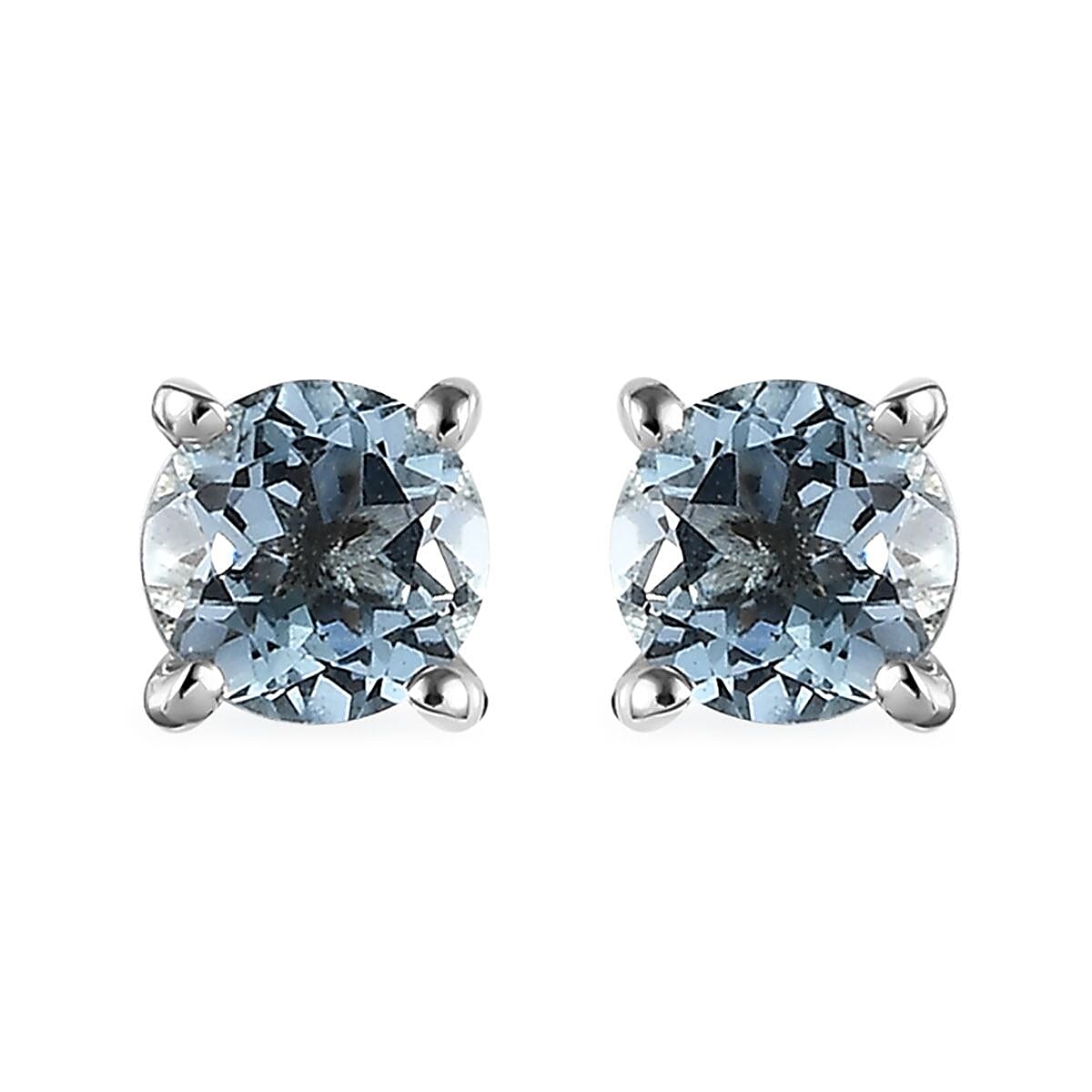 Mangoro Aquamarine Solitaire Stud Earrings in Platinum Over Sterling Silver 0.90 ctw