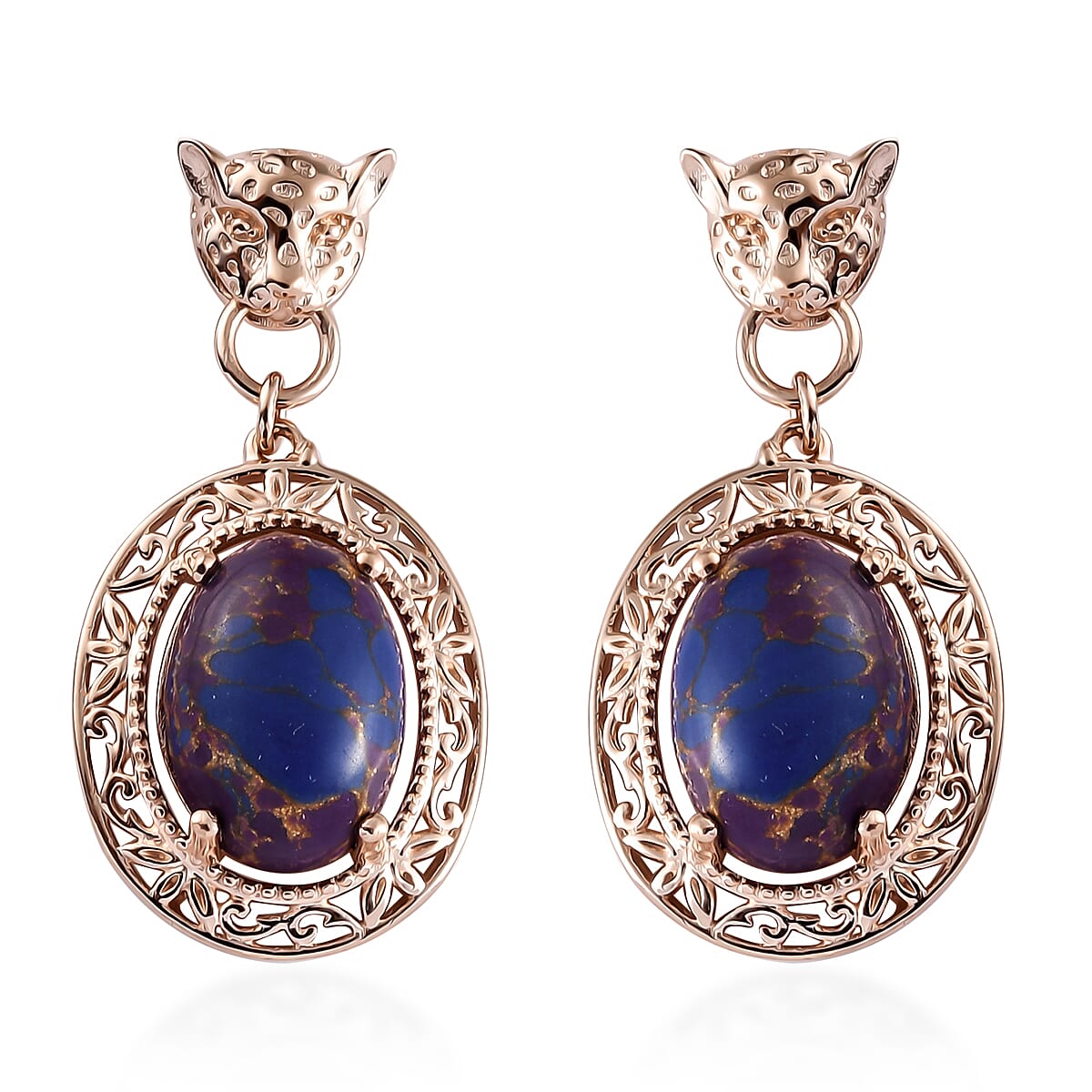 Karis Mojave Purple Turquoise Drop Earrings in 18K RG Plated 11.00 ctw