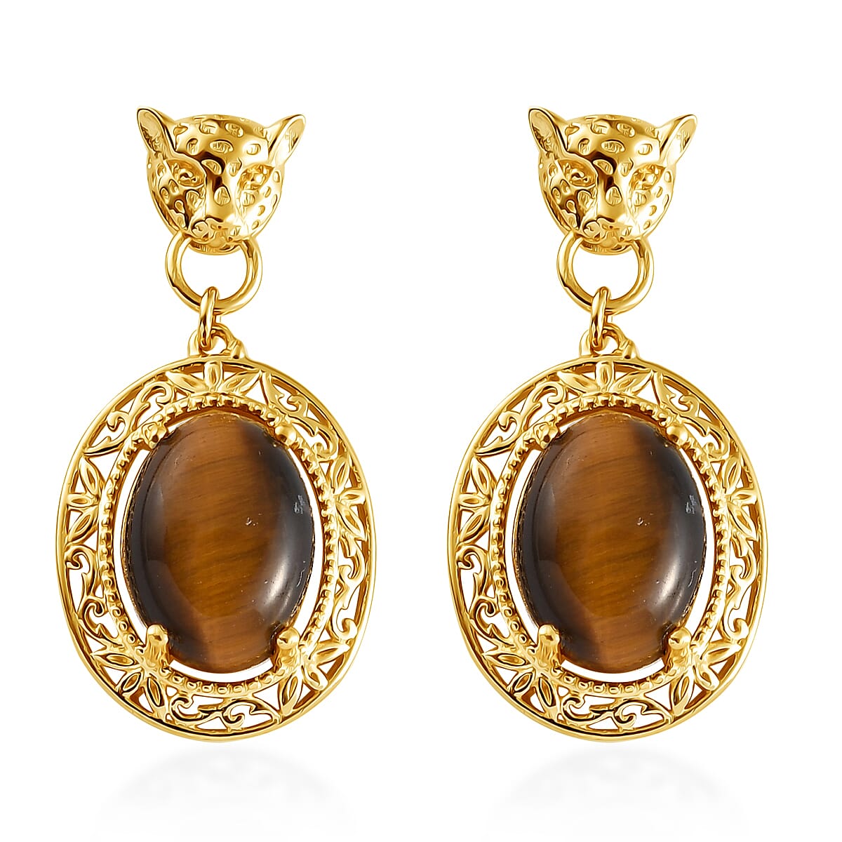 Karis South African Tiger's Eye Drop Earrings in 18K YG Plated 12.35 ctw