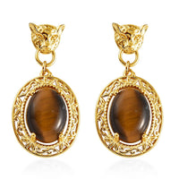 Karis South African Tiger's Eye Drop Earrings in 18K YG Plated 12.35 ctw