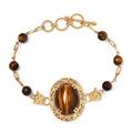 Karis South African Tiger's Eye Paper Clip Chain Toggle Clasp Adjustable Bracelet in 18K YG Plated (6.50-8.50In) 26.90 ctw - Sticky add to cart bar
