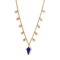 Statement Kite Lapis Lazuli and Dainty White Topaz Station Necklace 18 Inches in Vermeil Yellow Gold Over Sterling Silver 13.15 Grams 6.75 ctw