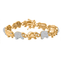Simulated Diamond Elephant Bracelet in YG and Rhodium Over Sterling Silver (7.50 In)