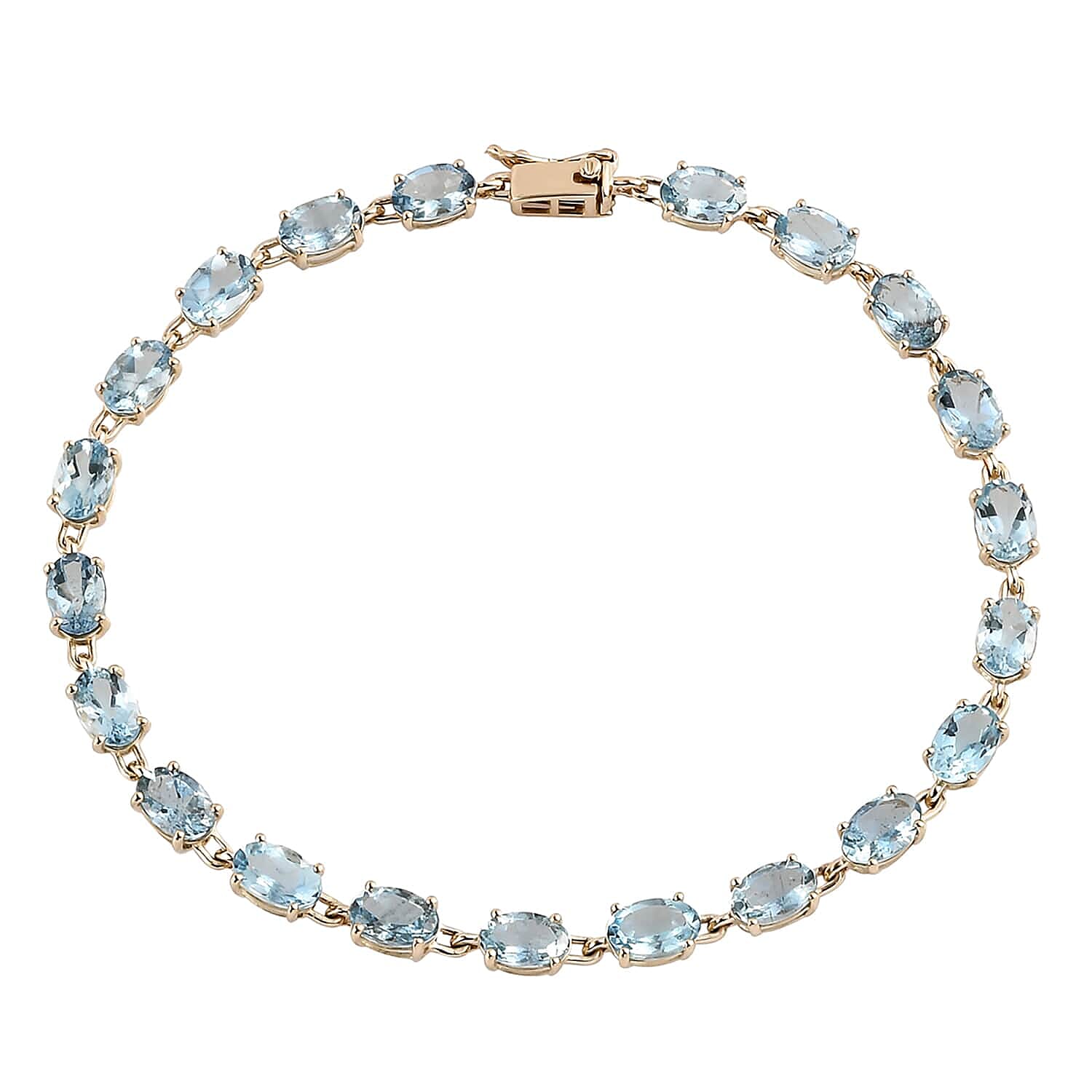 Luxoro 14K Yellow Gold AAA Santa Maria Aquamarine Tennis Bracelet (7.25 In) 8.00 ctw