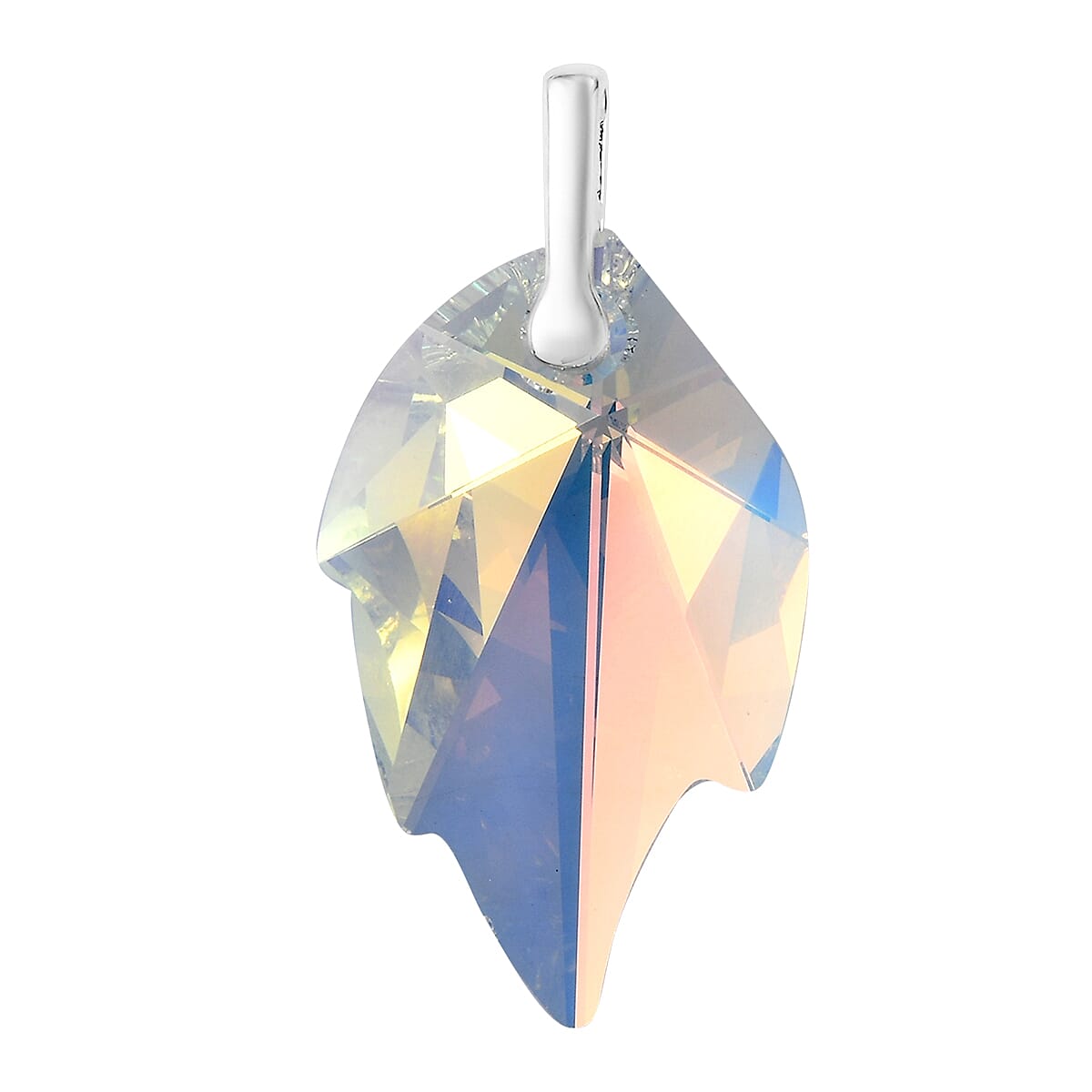 Aurora Borealis Crystal Leaf Pendant in Sterling Silver