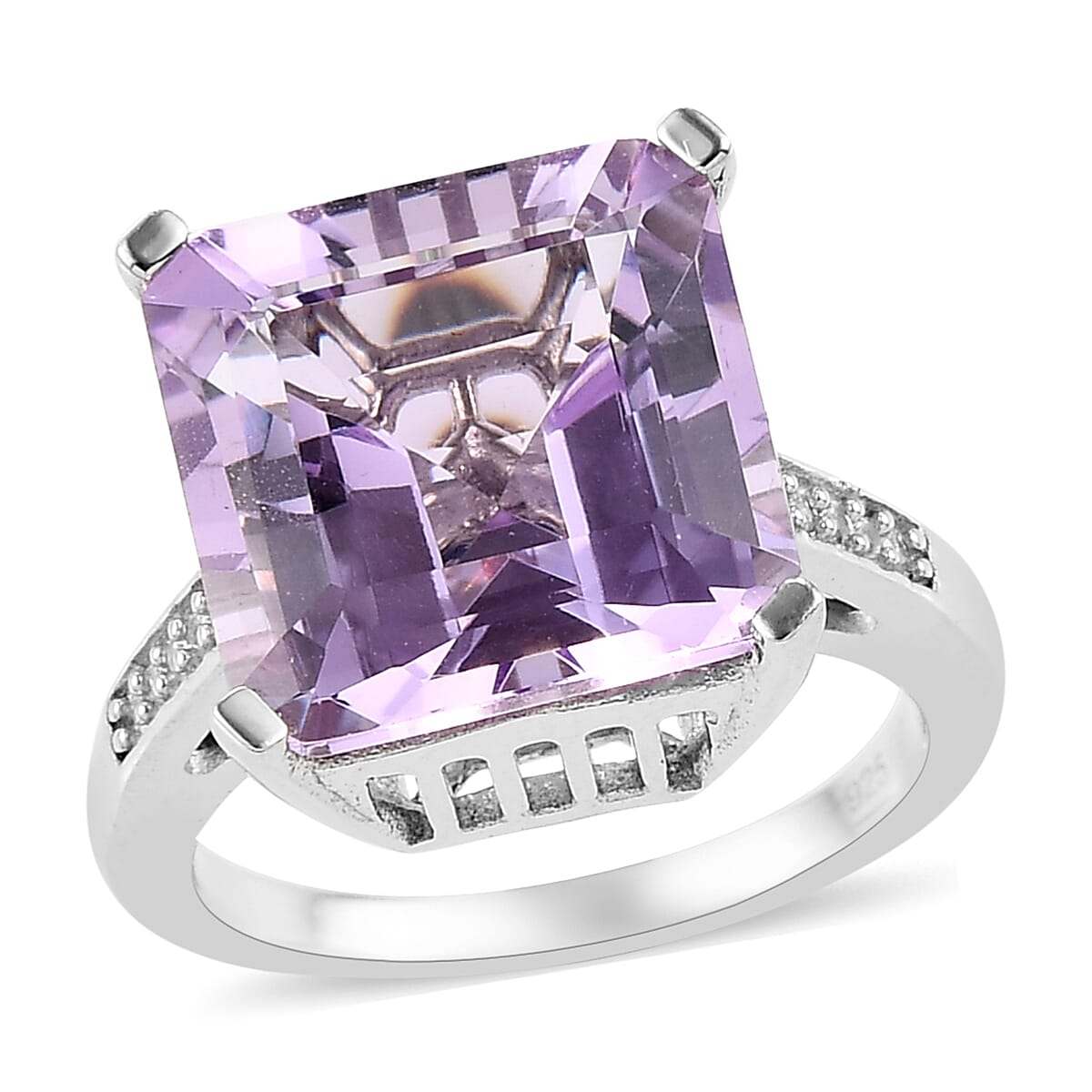 GP Rose De France Amethyst and Natural White Zircon Ring in Platinum Over Sterling Silver (Size 10.0) 7.75 ctw (1)