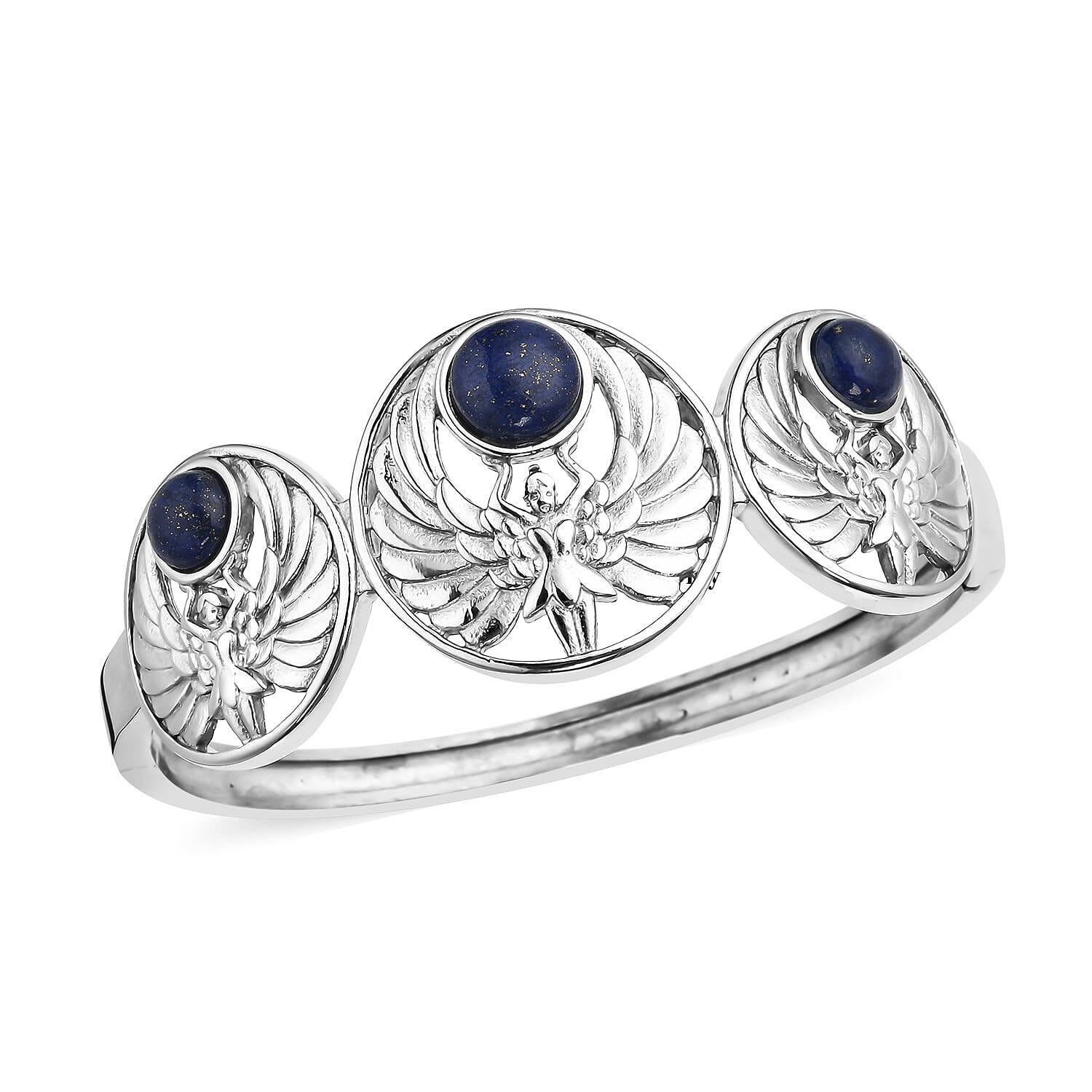 Lapis Lazuli Angel Bangle Bracelet in Stainless Steel (8.00 In) 7.00 ctw