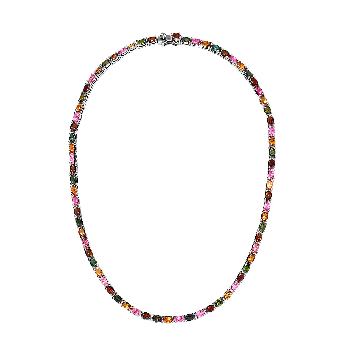 Multi-Tourmaline Tennis Necklace 18 Inches in Platinum Over Sterling Silver 29.25 ctw