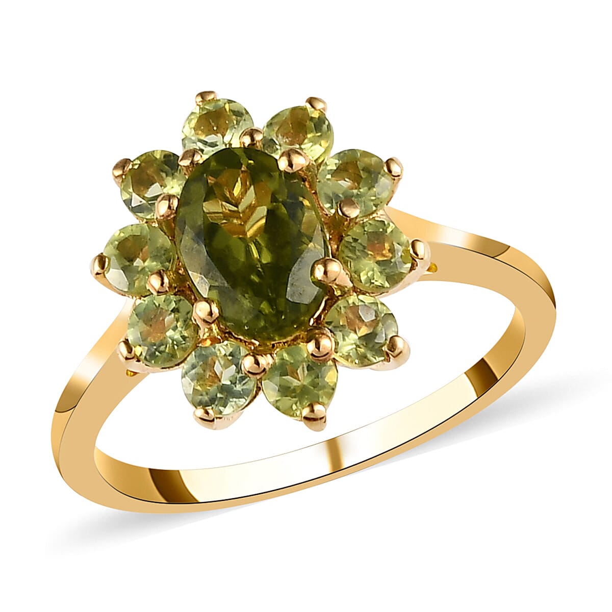 AMERICAN Natural Arizona Peridot Floral Ring in Vermeil Yellow Gold Over Sterling Silver (Size 10.0) 1.65 ctw