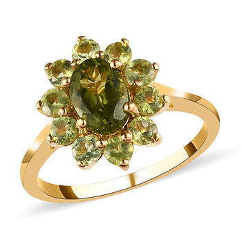 AMERICAN Natural Arizona Peridot Floral Ring in Vermeil Yellow Gold Over Sterling Silver (Size 10.0) 1.65 ctw - Product card gallery slide 1 (10178542010681)