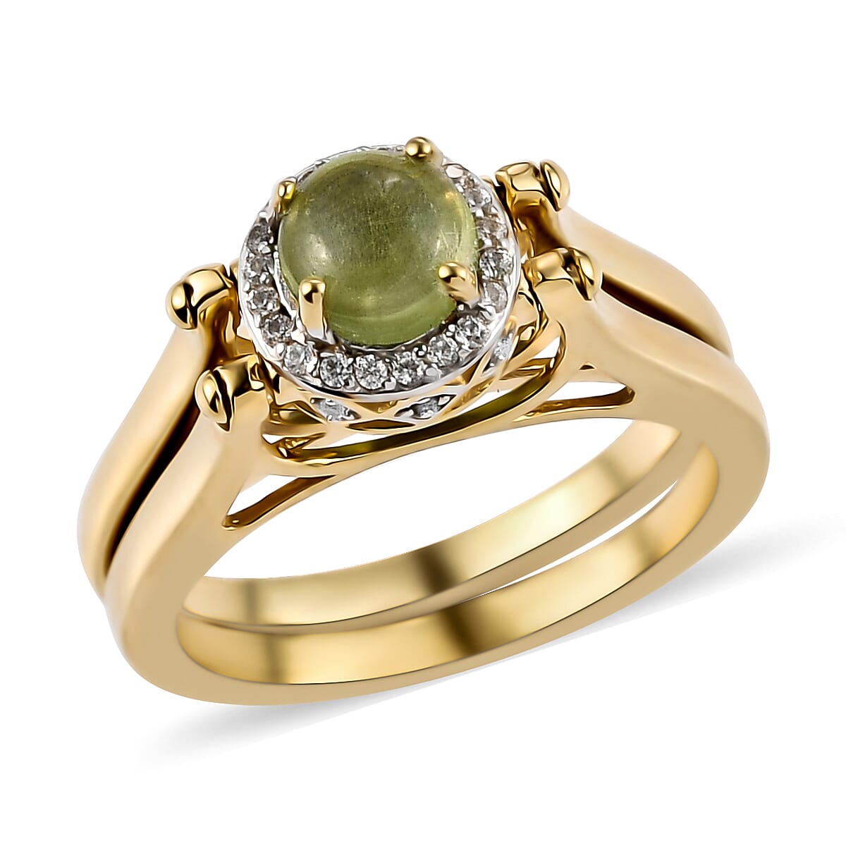 AMERICAN Natural Arizona Peridot and Natural White Zircon Reversible Ring in Vermeil Yellow Gold Over Sterling Silver 2.35 ctw (1)