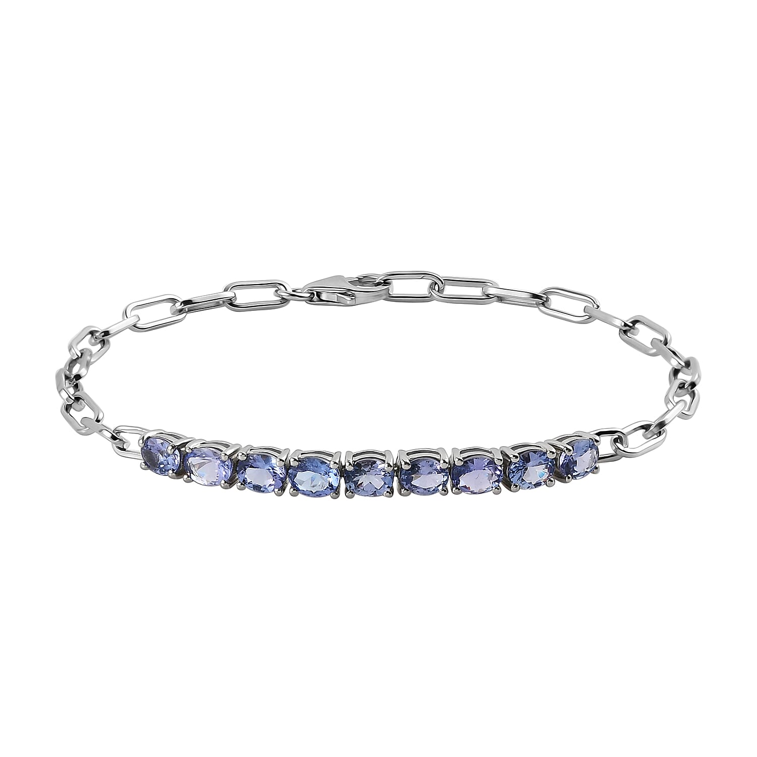 Tanzanite Paper Clip Chain Bracelet in Platinum Over Sterling Silver (7.25 In) 3.15 ctw