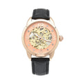 Genoa Mechanical Movement Simulated Diamond Watch with Black Genuine Leather Strap (38 mm) (7.25 -9.00 Inches) 0.40 ctw - Sticky add to cart bar