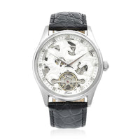 Genoa Diamond Automatic Mechanical Movement Horse Pattern Dial Watch with Black Genuine Leather (44.2mm) (7.75-9.0Inches) 0.10 ctw