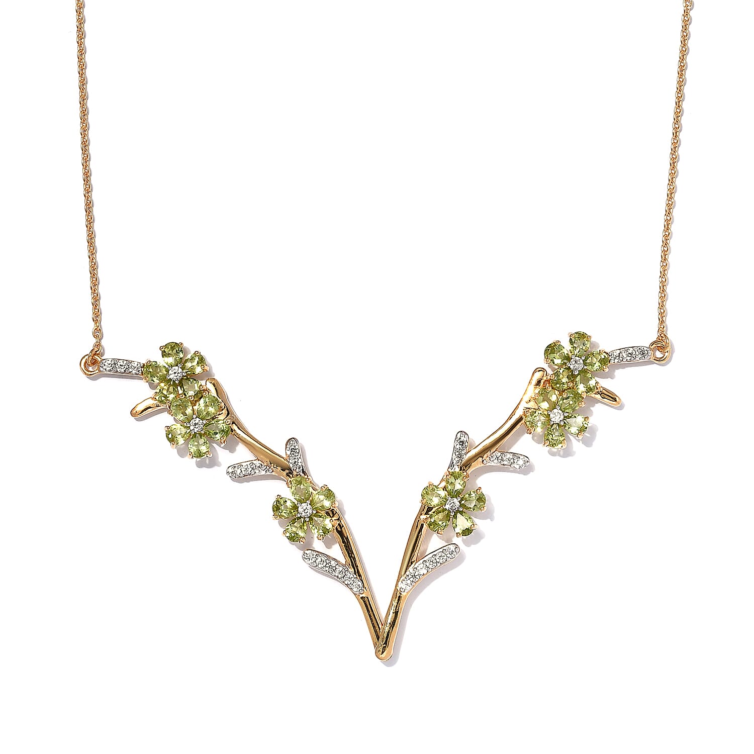 GP Italian Garden Collection Peridot and Multi Gemstone Flower Necklace 18 Inches in Vermeil Yellow Gold Over Sterling Silver 7.35 ctw