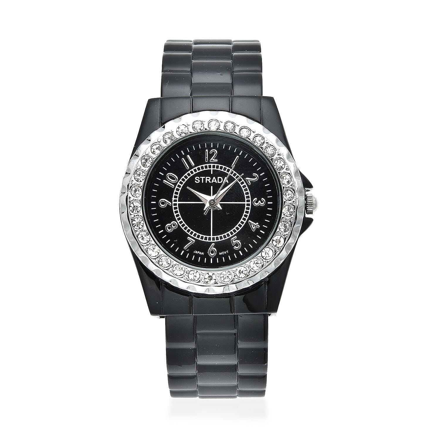 STRADA Austrian Crystal Japanese Movement Watch in Black (6.50 Inch) (30.50 mm)
