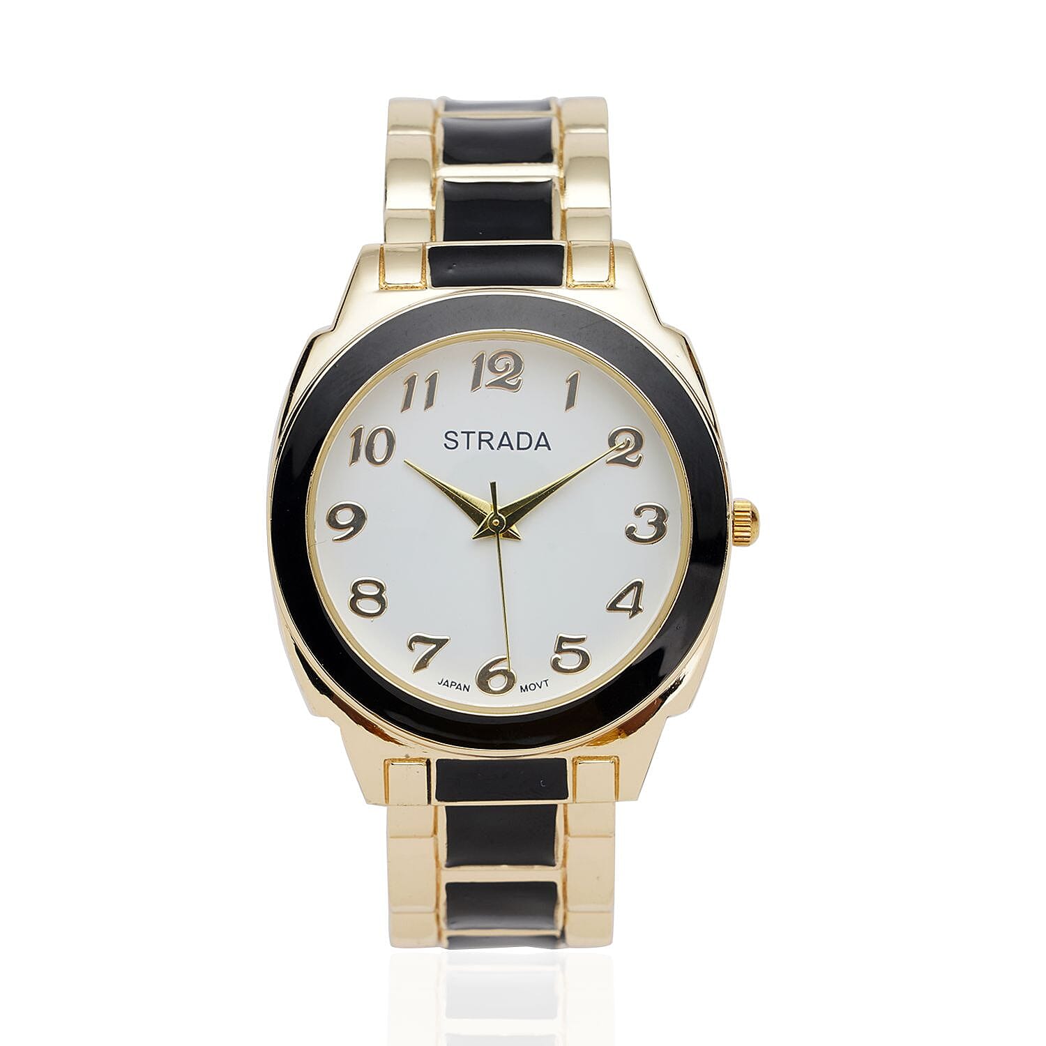 Strada Japanese Movement Watch with Black Enameled Stainless Steel Strap (35.80 mm) (6.50-7.50 Inches)