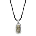 Karis Malagasy Labradorite 92.75 ctw Pendant with Black Quartzite Beaded Necklace in Platinum Bond 20 Inches - Sticky add to cart bar