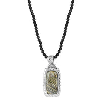 Karis Malagasy Labradorite 92.75 ctw Pendant with Black Quartzite Beaded Necklace in Platinum Bond 20 Inches