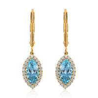 Certified and Appraised  Iliana 18K Yellow Gold AAA Santa Maria Aquamarine and G-H SI Diamond Lever Back Earrings 2.15 ctw