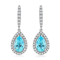 Iliana 18K White Gold AAA Santa Maria Aquamarine, Diamond (G-H, SI) (0.47 cts) Dangle Earrings (4.20 g) 2.00 ctw