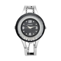 STRADA Austrian Crystal Japanese Movement Black Dial Watch with Silvertone Strap (32mm)