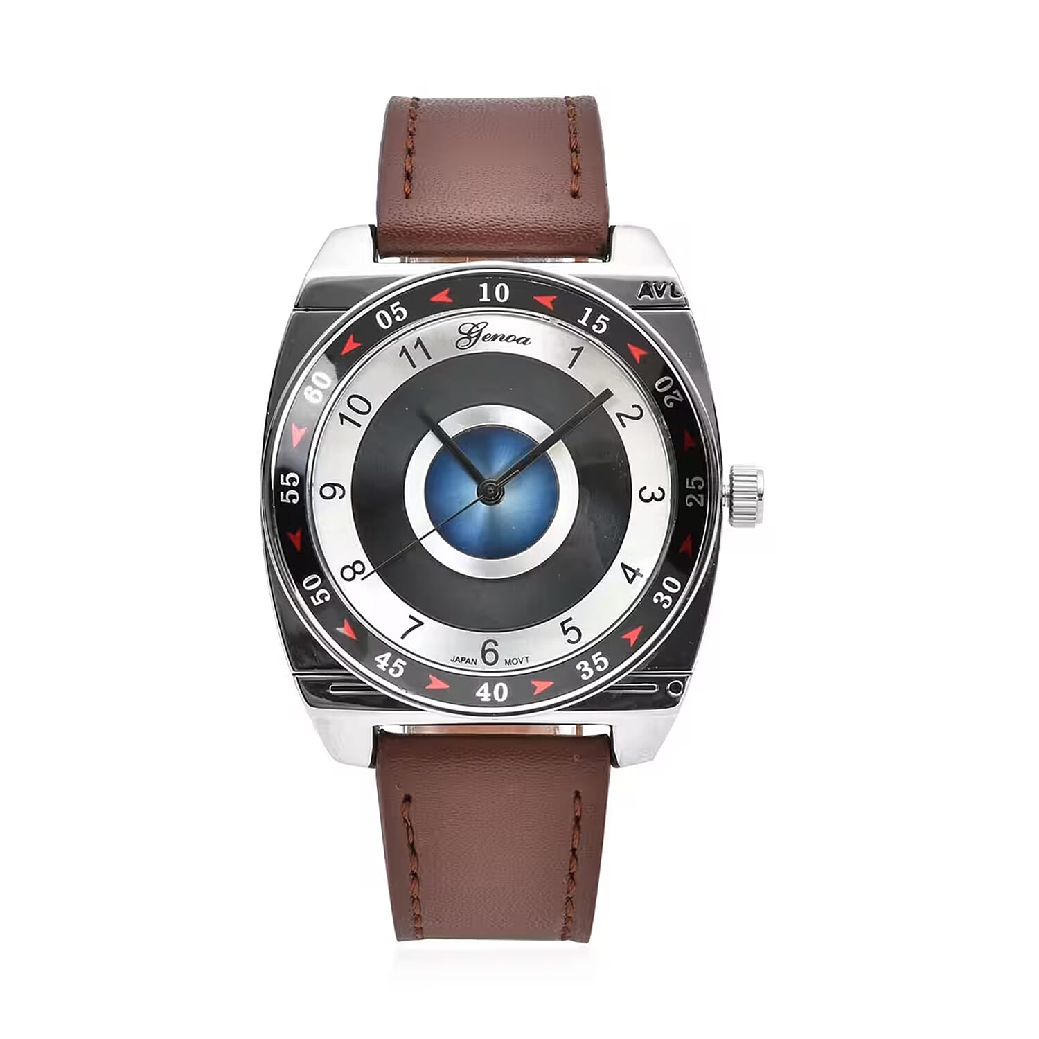 GENOA Miyota Japanese Movement Rotating Bezel Watch with Brown Genuine Leather Strap (39.80mm) (7.0-8.5 Inch)