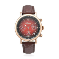 GENOA Japanese Movement Multi Functional Chronographic Dial Watch with Brown Leather Strap (38mm) (7.-8.5Inch)