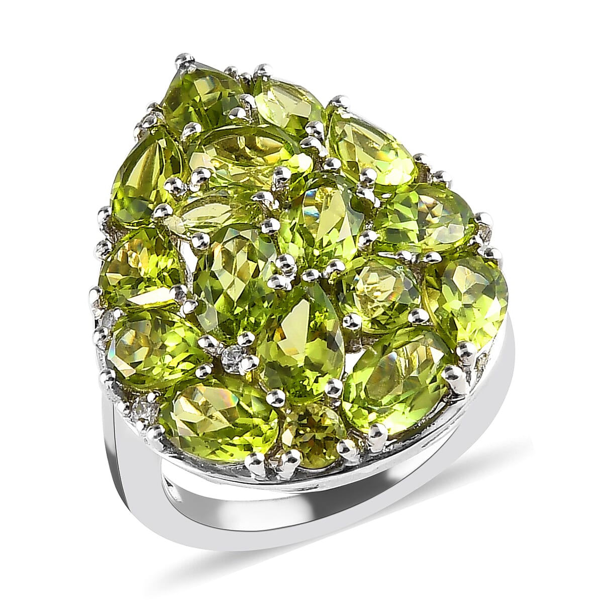 Hebei Peridot and White Zircon 6.80 ctw Ring in Platinum Over Sterling Silver (Size 5.5)
