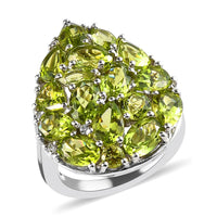 Hebei Peridot and White Zircon 6.80 ctw Ring in Platinum Over Sterling Silver (Size 5.5)