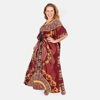 TAMSY Brown Printed Long Kaftan - One Size Fits Most