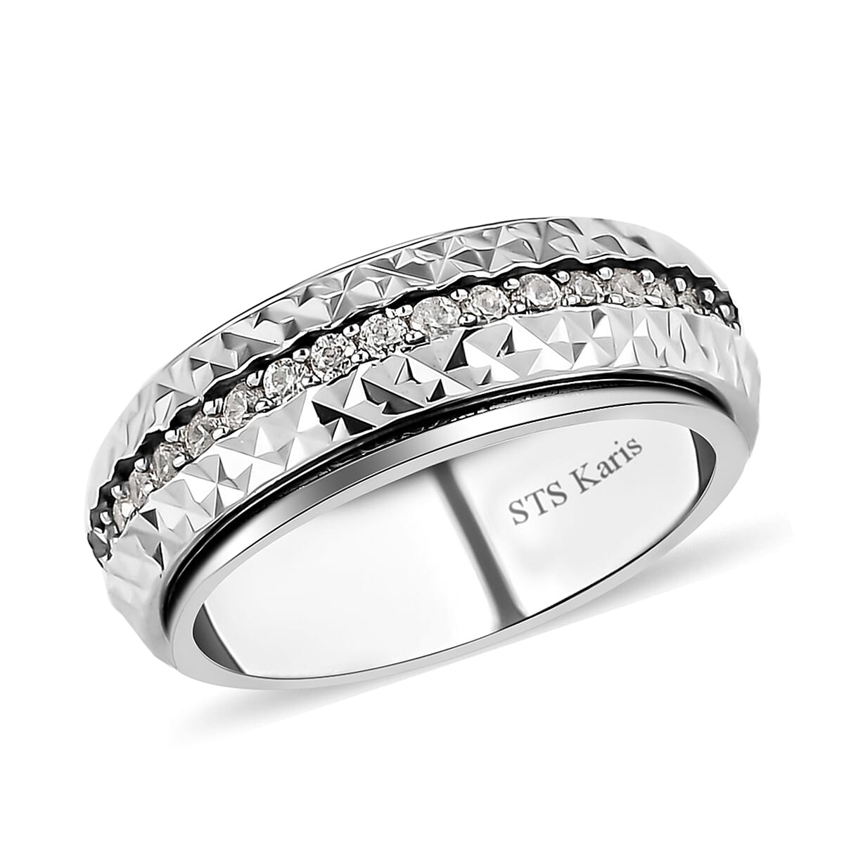 KARIS Natural White Zircon Spinner Band Ring in Platinum Bond 0.90 ctw (1)