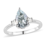 Premium Mangoro Aquamarine, Diamond Accent Ring in Platinum Over Sterling Silver (Size 10.0) 1.15 ctw